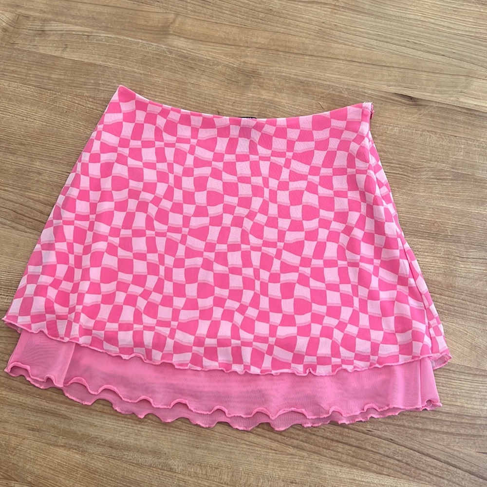 Forever 21 Pink Checkerboard Layered Skirt